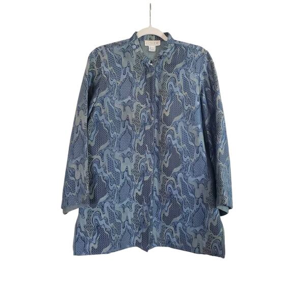 Citron Santa Monica Blue Watercolor Silk Blend Art to Wear Kimono Jacket, Small - Picture 1 of 13